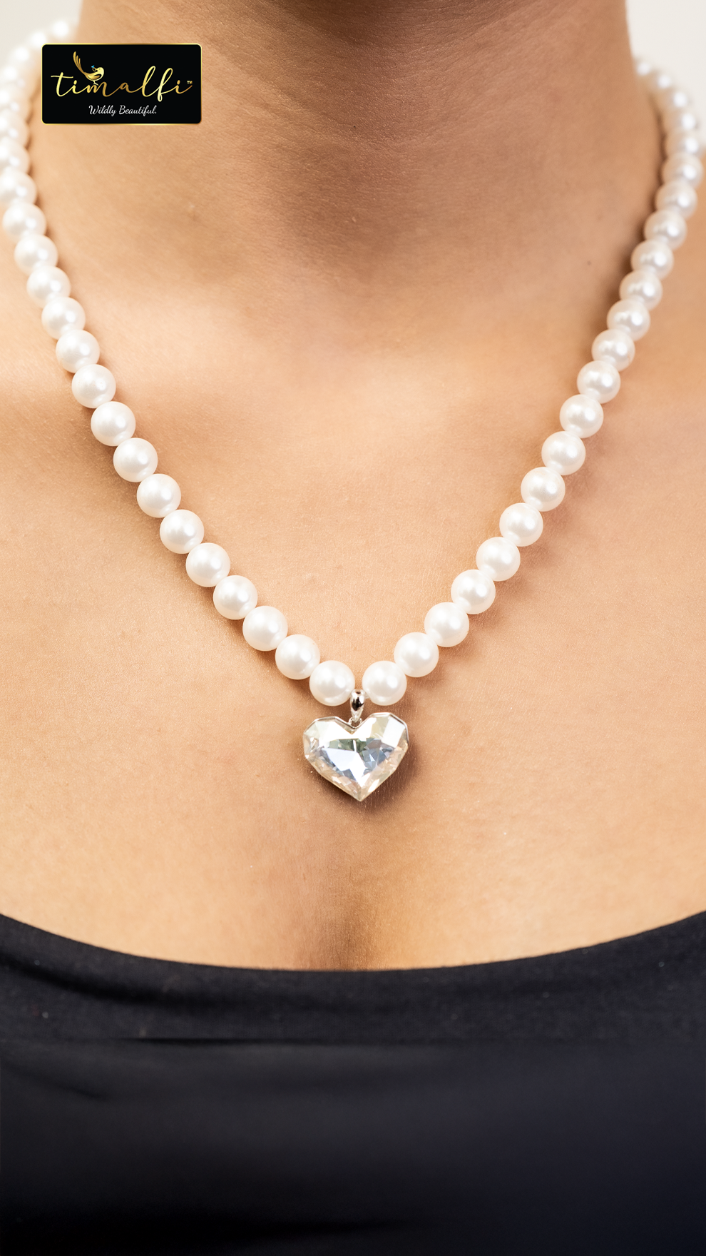 Timalfi Pearl Heart Crystal Necklace
