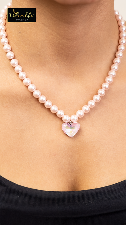 Timalfi Pearl Heart Crystal Necklace